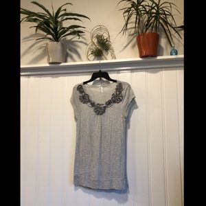 Grey T-shirt with Floral accents